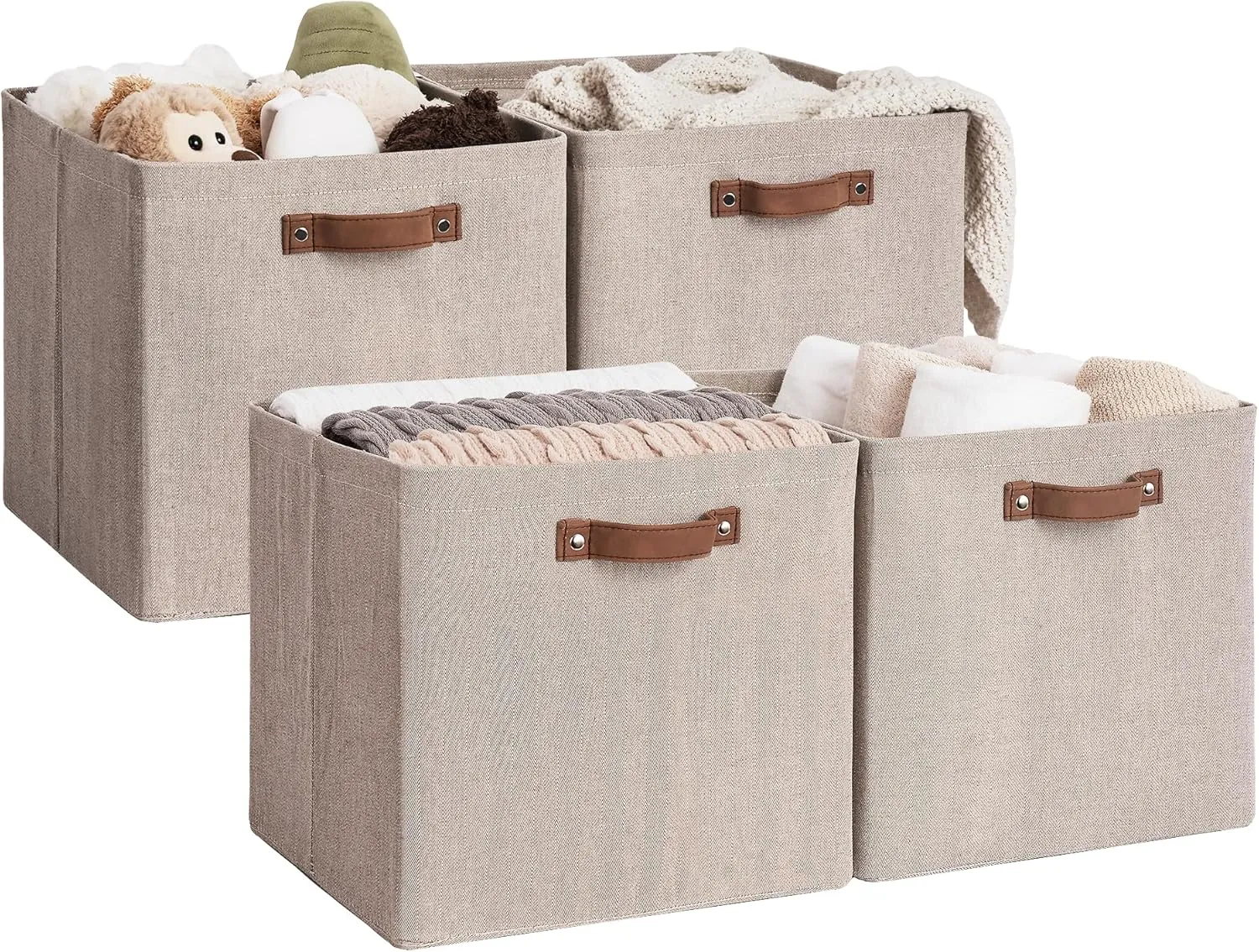 StorageWorks 13x13 Inches Storage Cube, Fabric Storage Bins with PU Handles