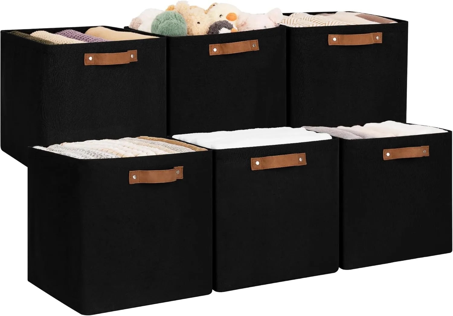 StorageWorks 13x13 Inches Storage Cube, Fabric Storage Bins with PU Handles