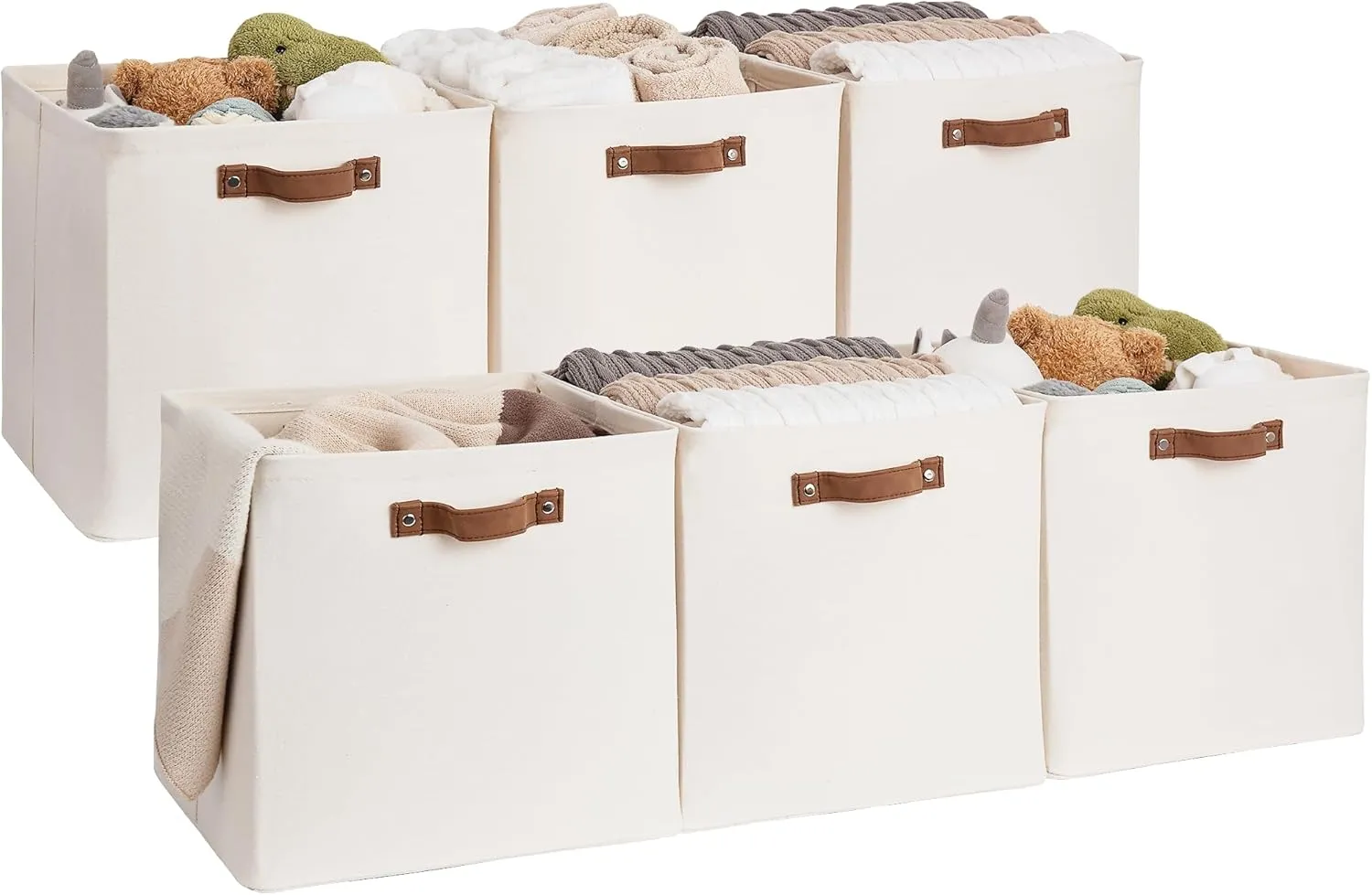 StorageWorks 13x13 Inches Storage Cube, Fabric Storage Bins with PU Handles