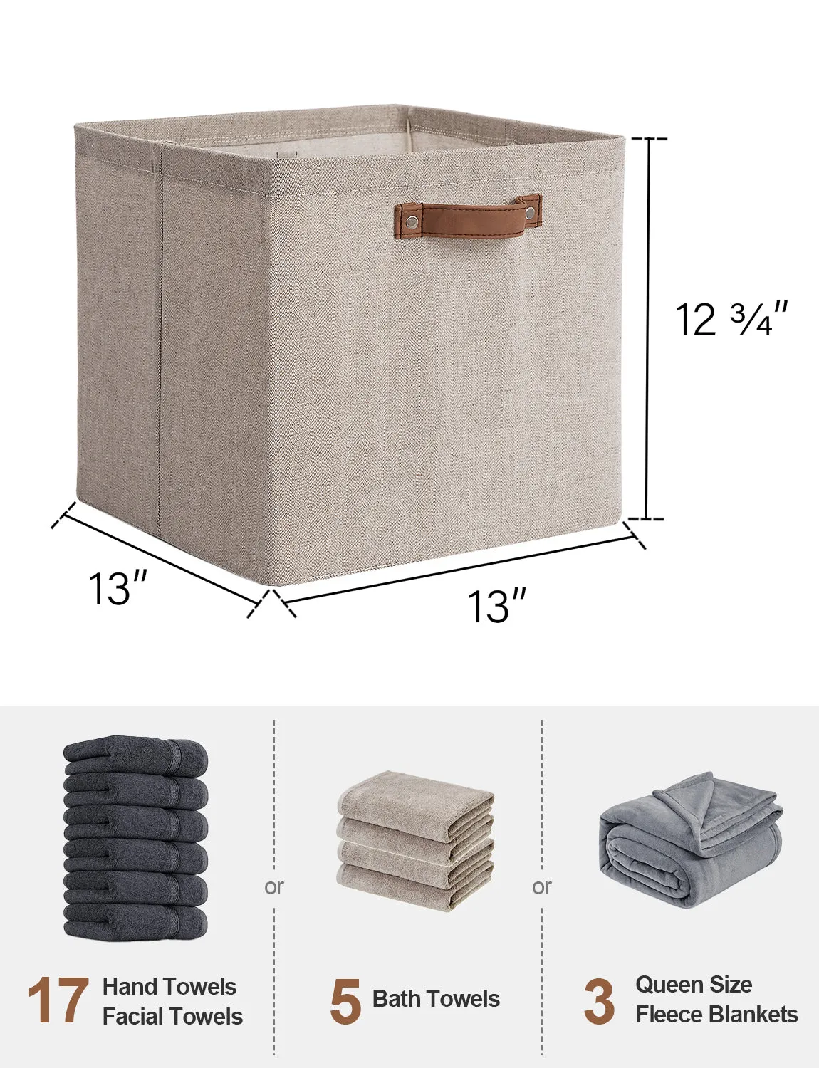 StorageWorks 13x13 Inches Storage Cube, Fabric Storage Bins with PU Handles
