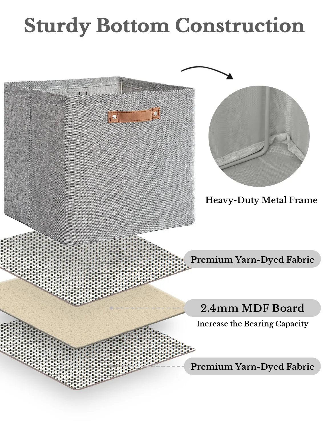 StorageWorks 13x13 Inches Storage Cube, Fabric Storage Bins with PU Handles