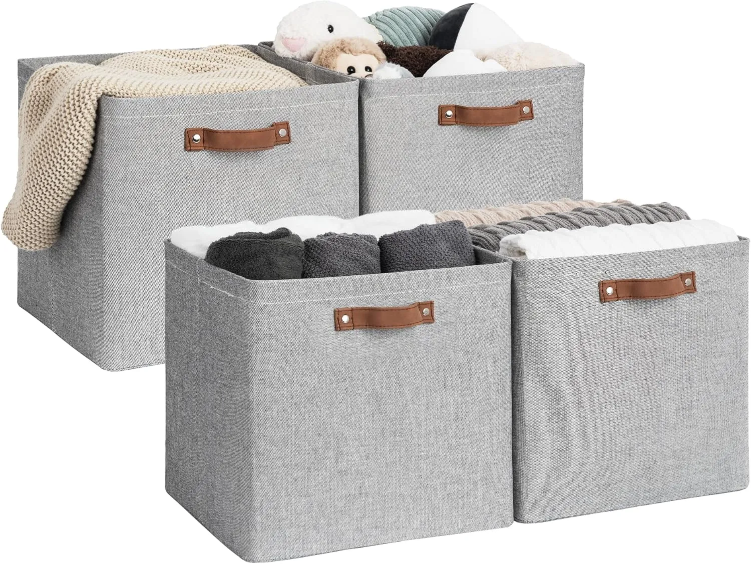 StorageWorks 13x13 Inches Storage Cube, Fabric Storage Bins with PU Handles