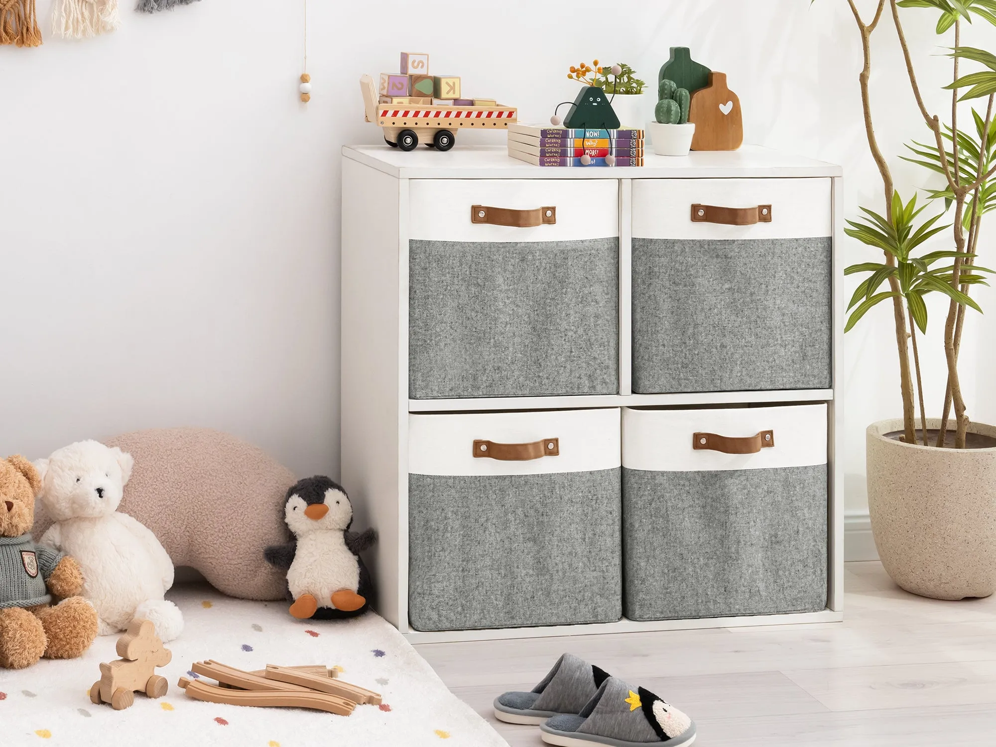 StorageWorks 13x13 Inches Storage Cube, Fabric Storage Bins with PU Handles