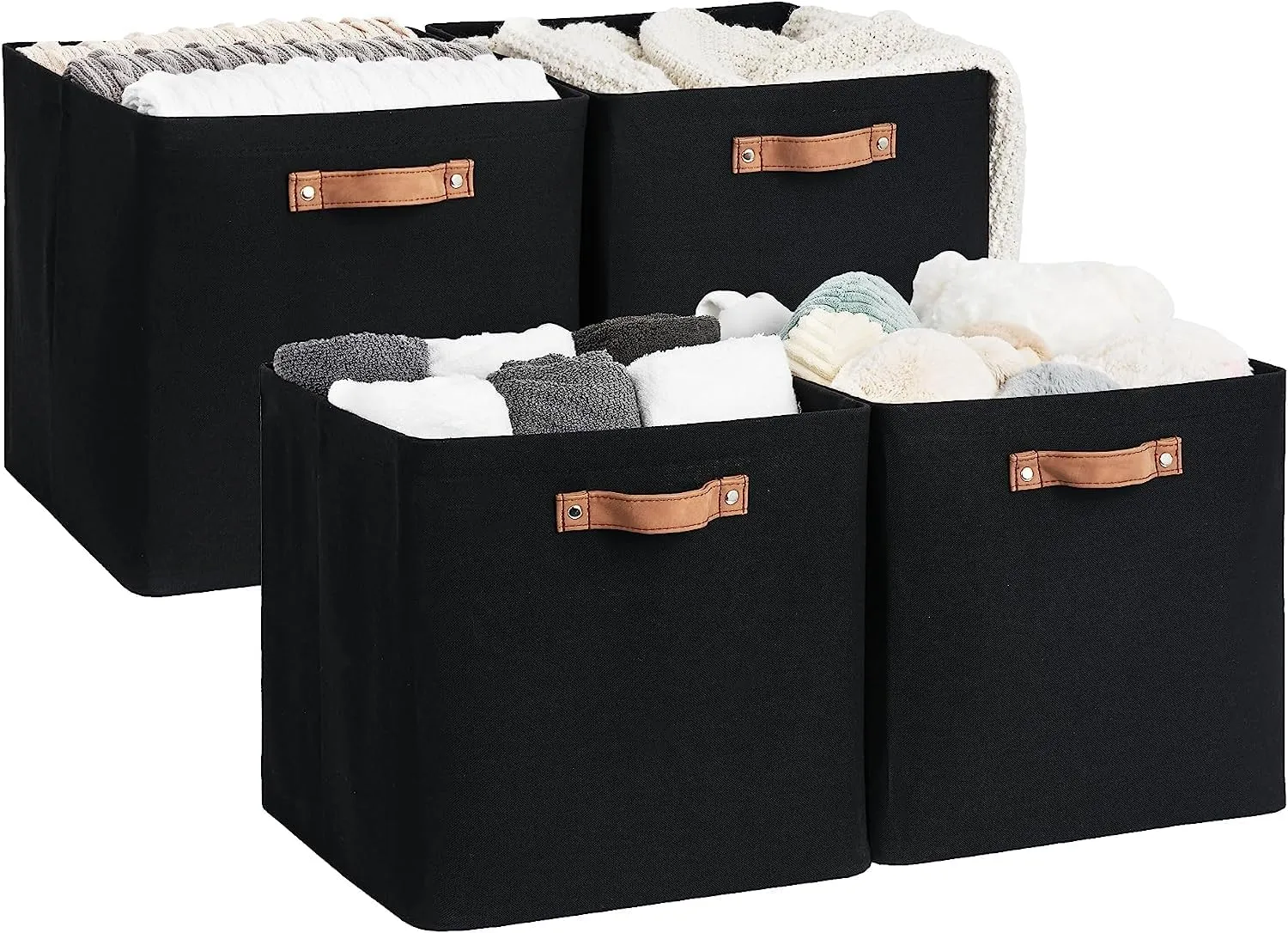 StorageWorks 13x13 Inches Storage Cube, Fabric Storage Bins with PU Handles