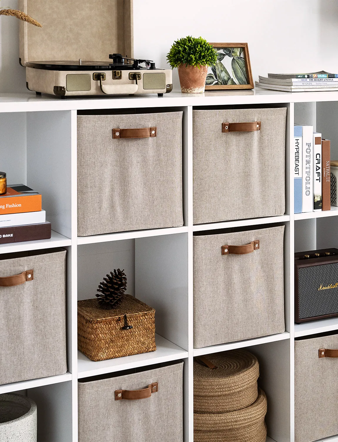 StorageWorks 13x13 Inches Storage Cube, Fabric Storage Bins with PU Handles