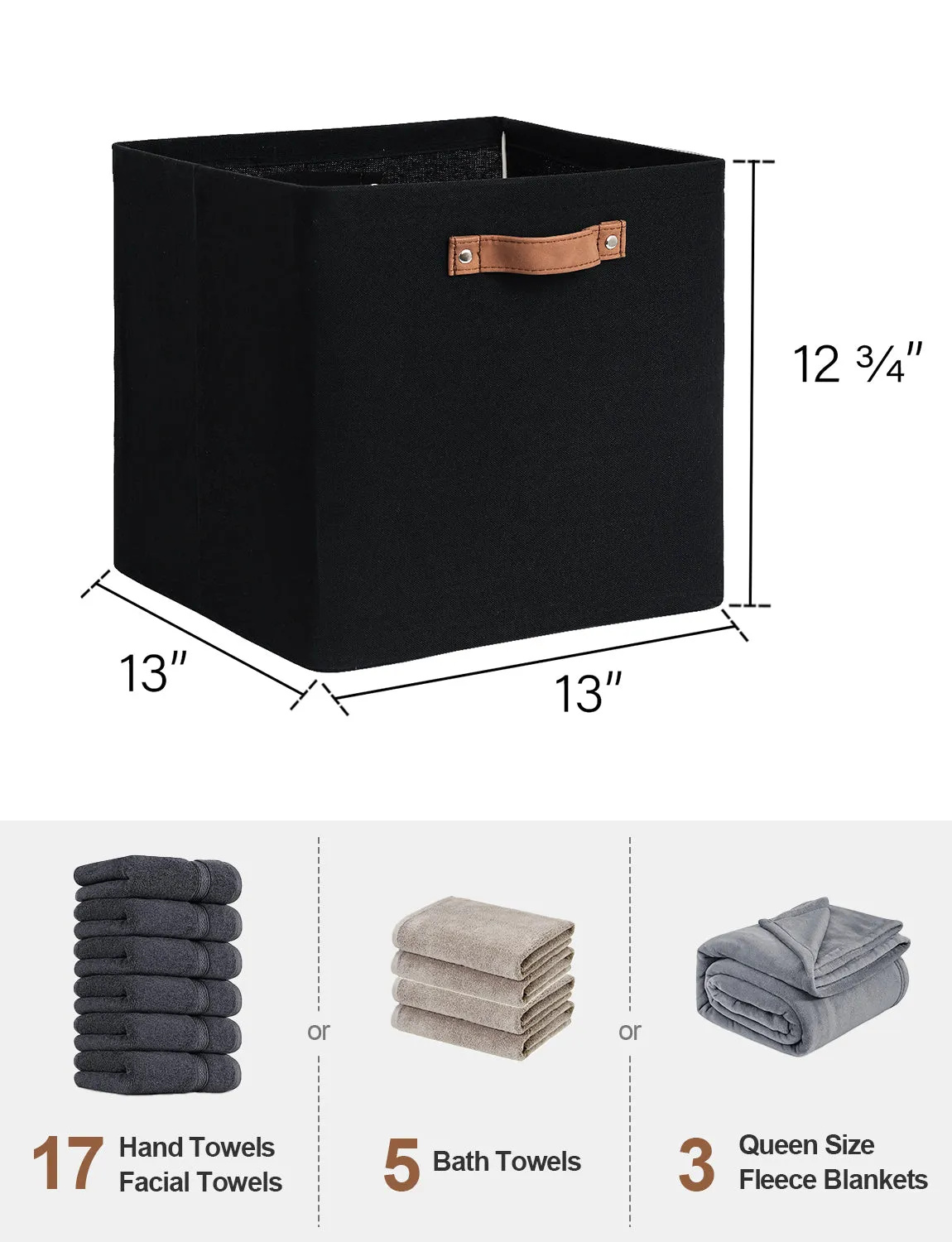 StorageWorks 13x13 Inches Storage Cube, Fabric Storage Bins with PU Handles