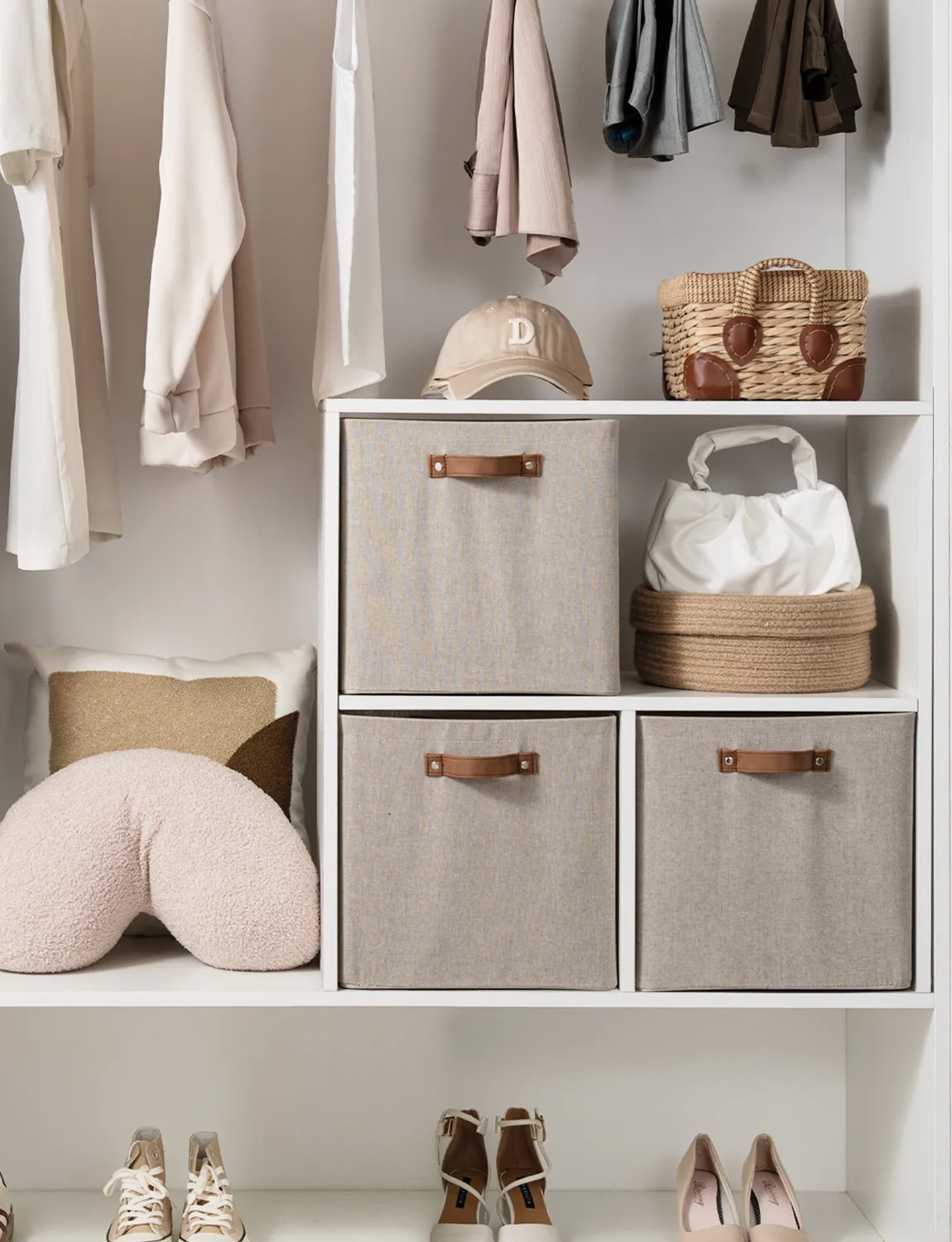 StorageWorks 13x13 Inches Storage Cube, Fabric Storage Bins with PU Handles