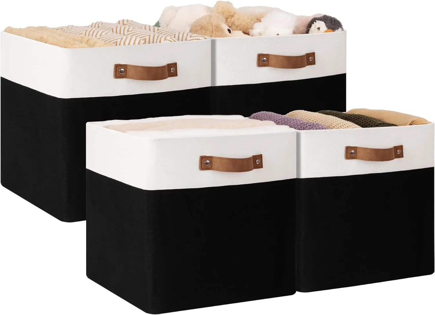 StorageWorks 13x13 Inches Storage Cube, Fabric Storage Bins with PU Handles