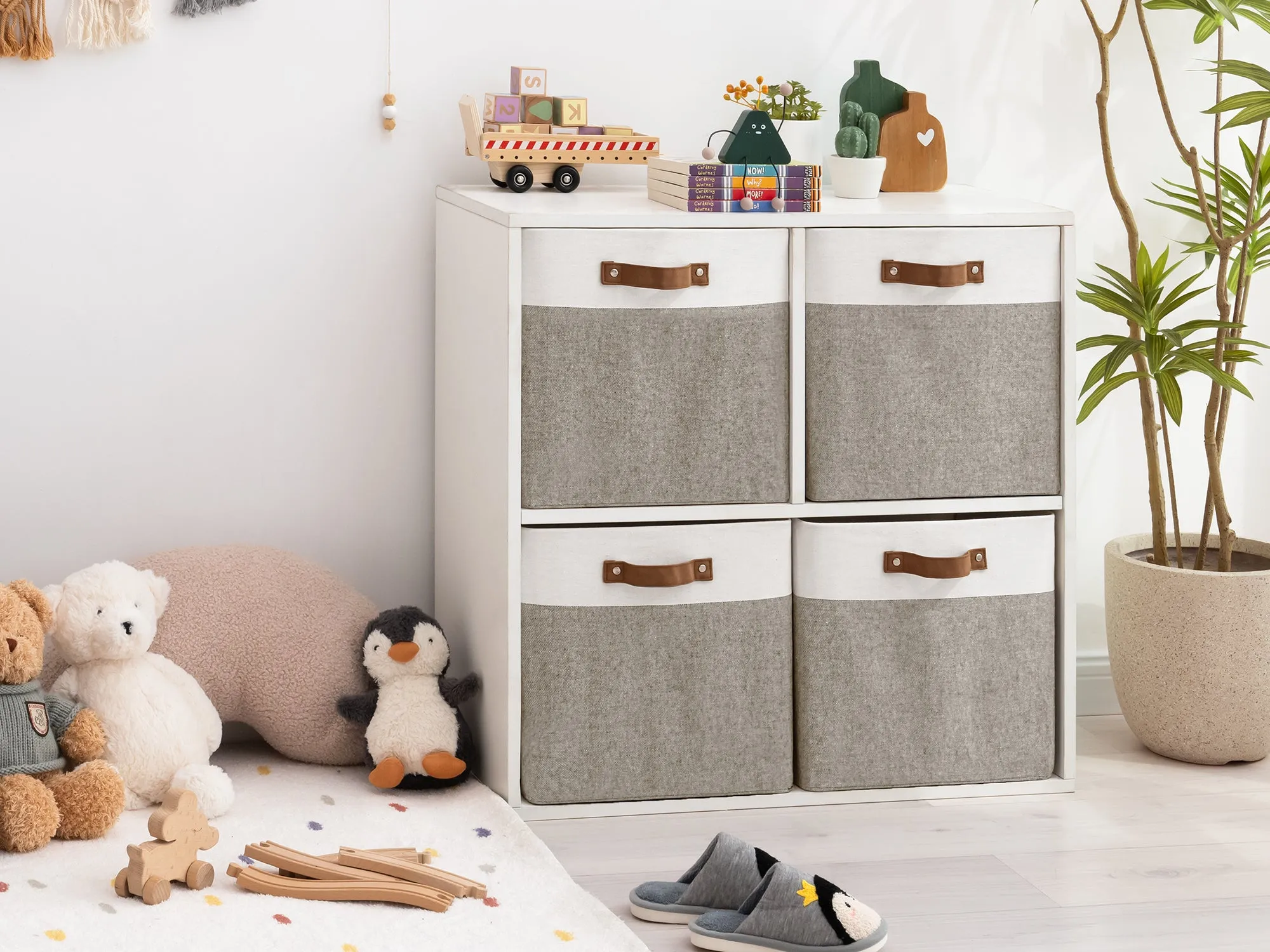 StorageWorks 13x13 Inches Storage Cube, Fabric Storage Bins with PU Handles