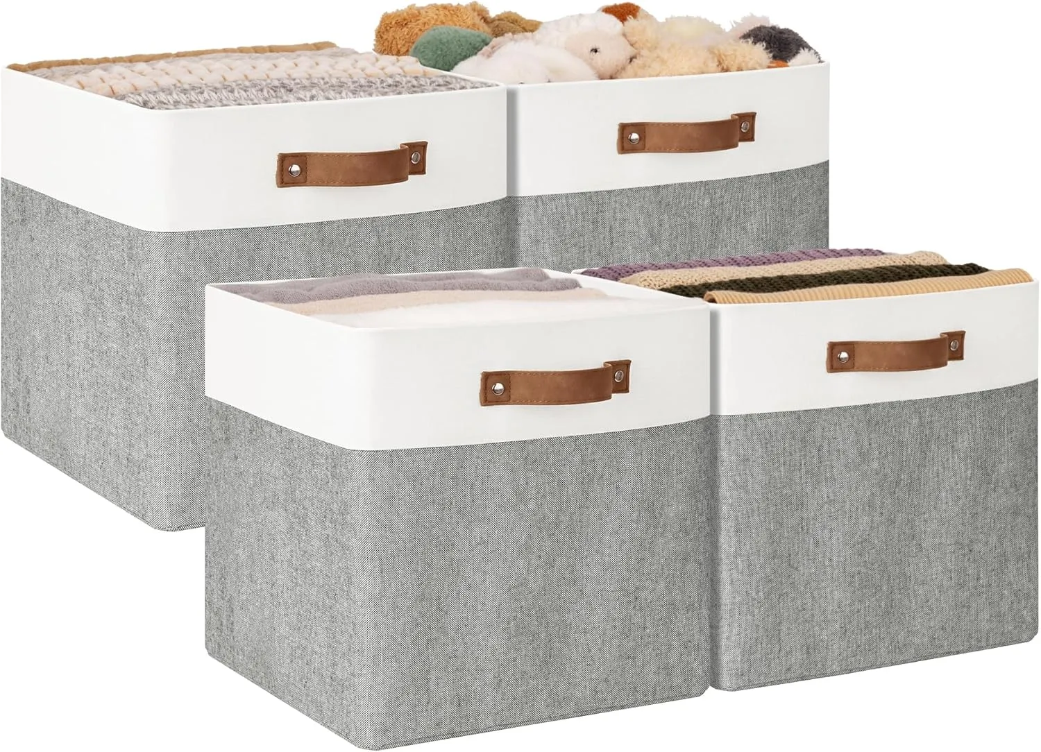 StorageWorks 13x13 Inches Storage Cube, Fabric Storage Bins with PU Handles