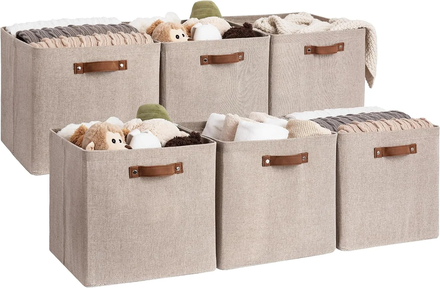 StorageWorks 13x13 Inches Storage Cube, Fabric Storage Bins with PU Handles