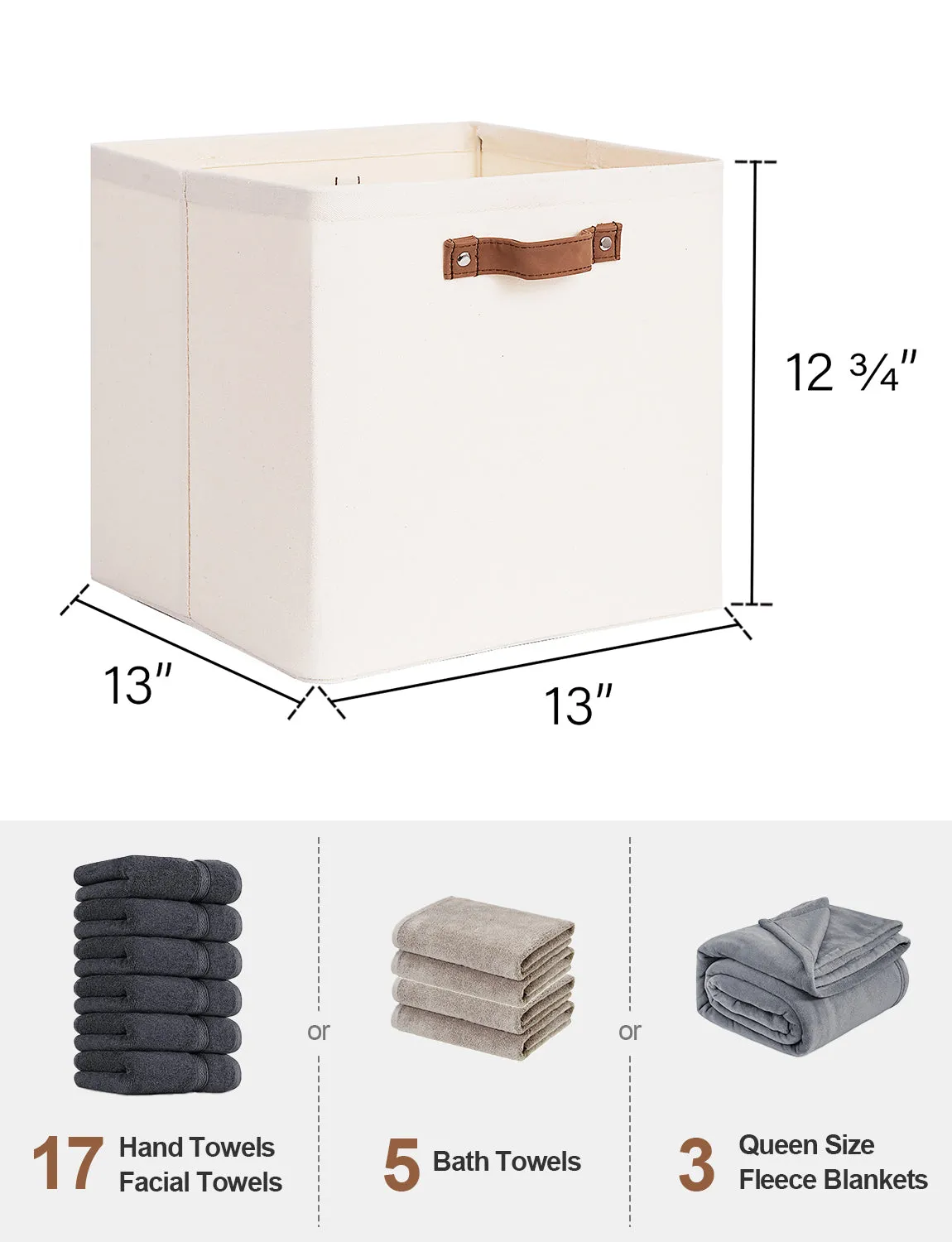 StorageWorks 13x13 Inches Storage Cube, Fabric Storage Bins with PU Handles