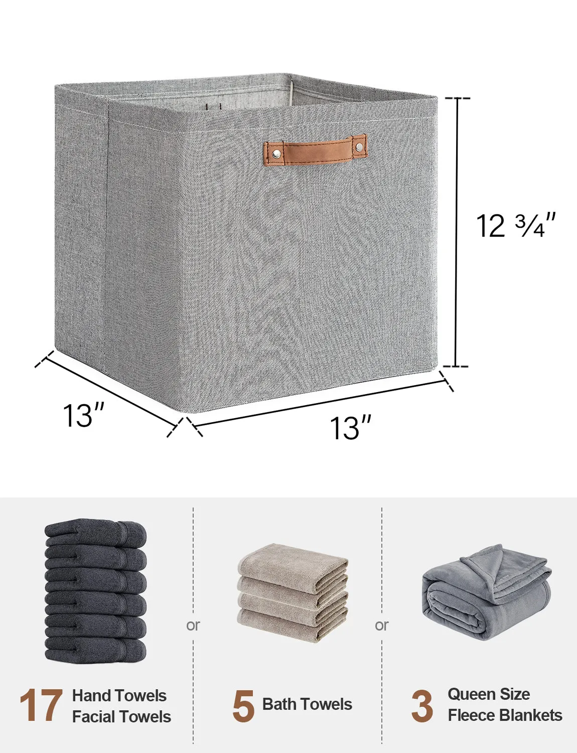 StorageWorks 13x13 Inches Storage Cube, Fabric Storage Bins with PU Handles
