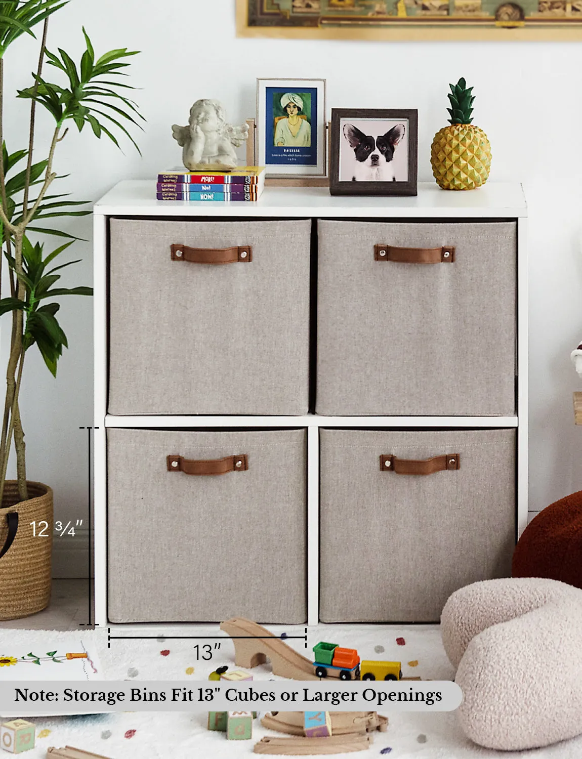 StorageWorks 13x13 Inches Storage Cube, Fabric Storage Bins with PU Handles