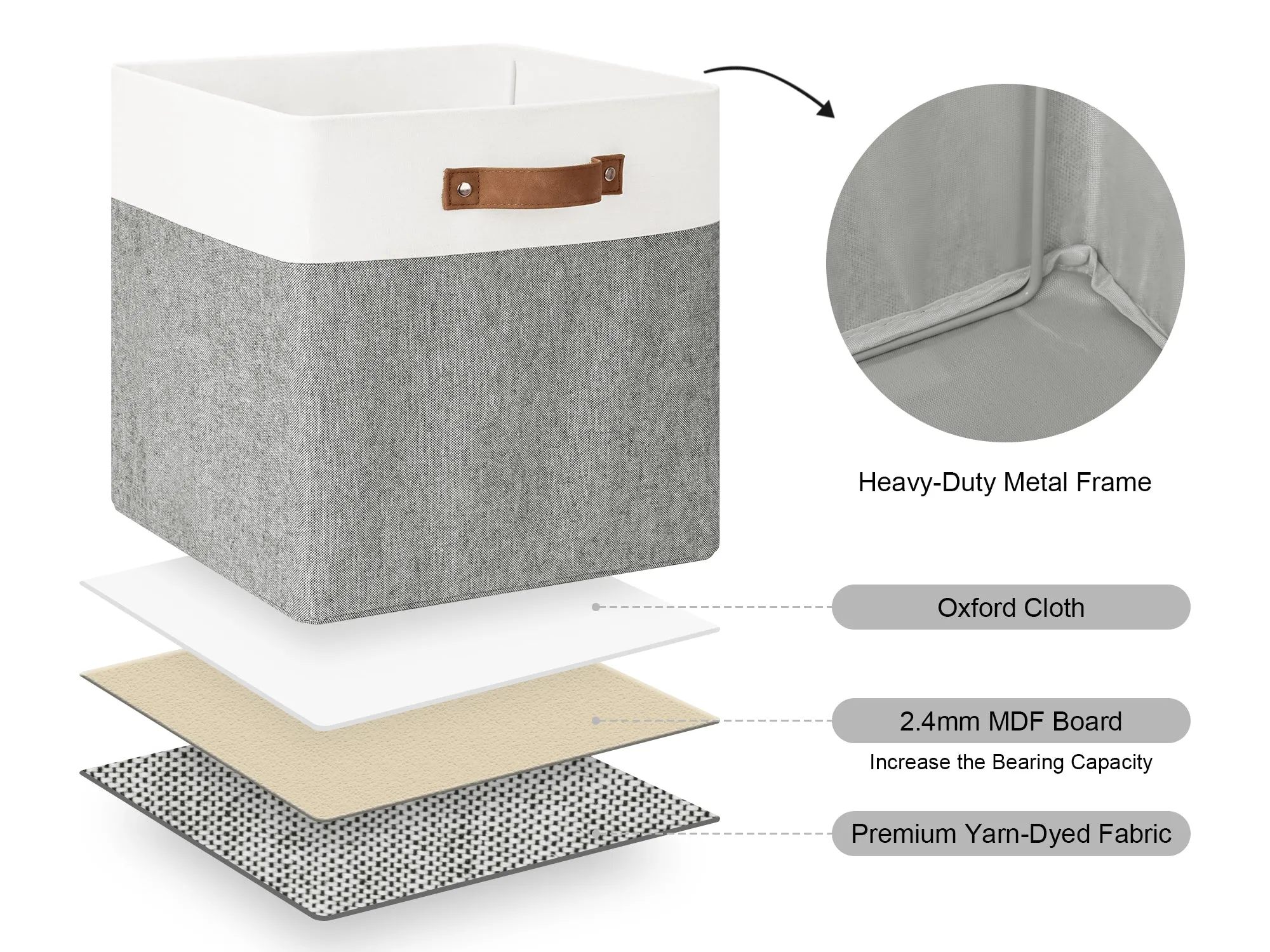 StorageWorks 13x13 Inches Storage Cube, Fabric Storage Bins with PU Handles