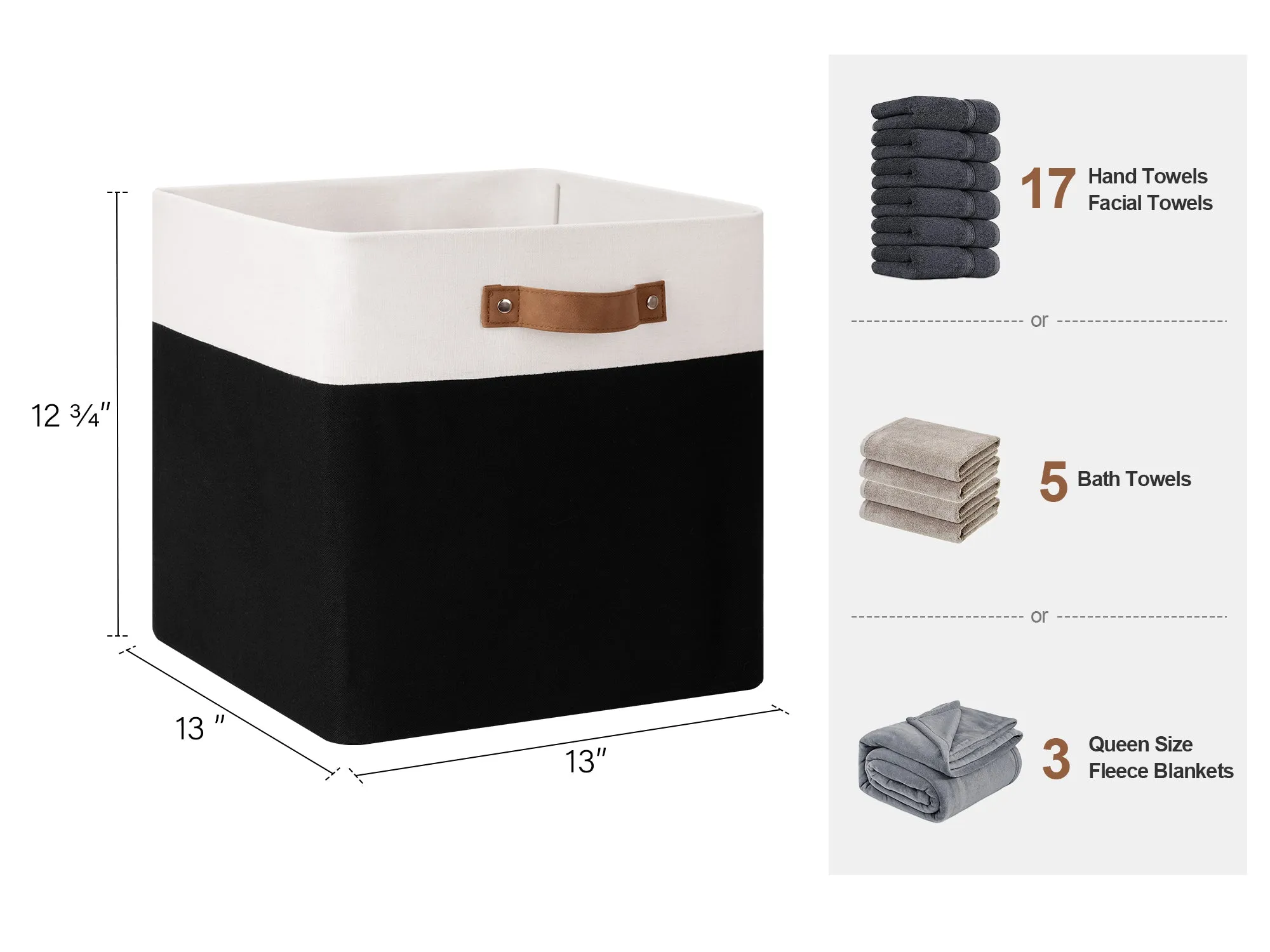 StorageWorks 13x13 Inches Storage Cube, Fabric Storage Bins with PU Handles
