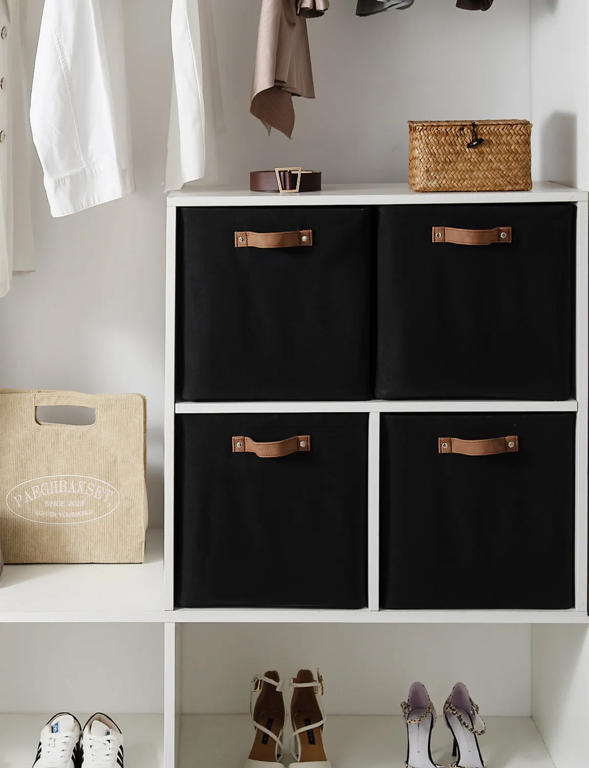 StorageWorks 13x13 Inches Storage Cube, Fabric Storage Bins with PU Handles
