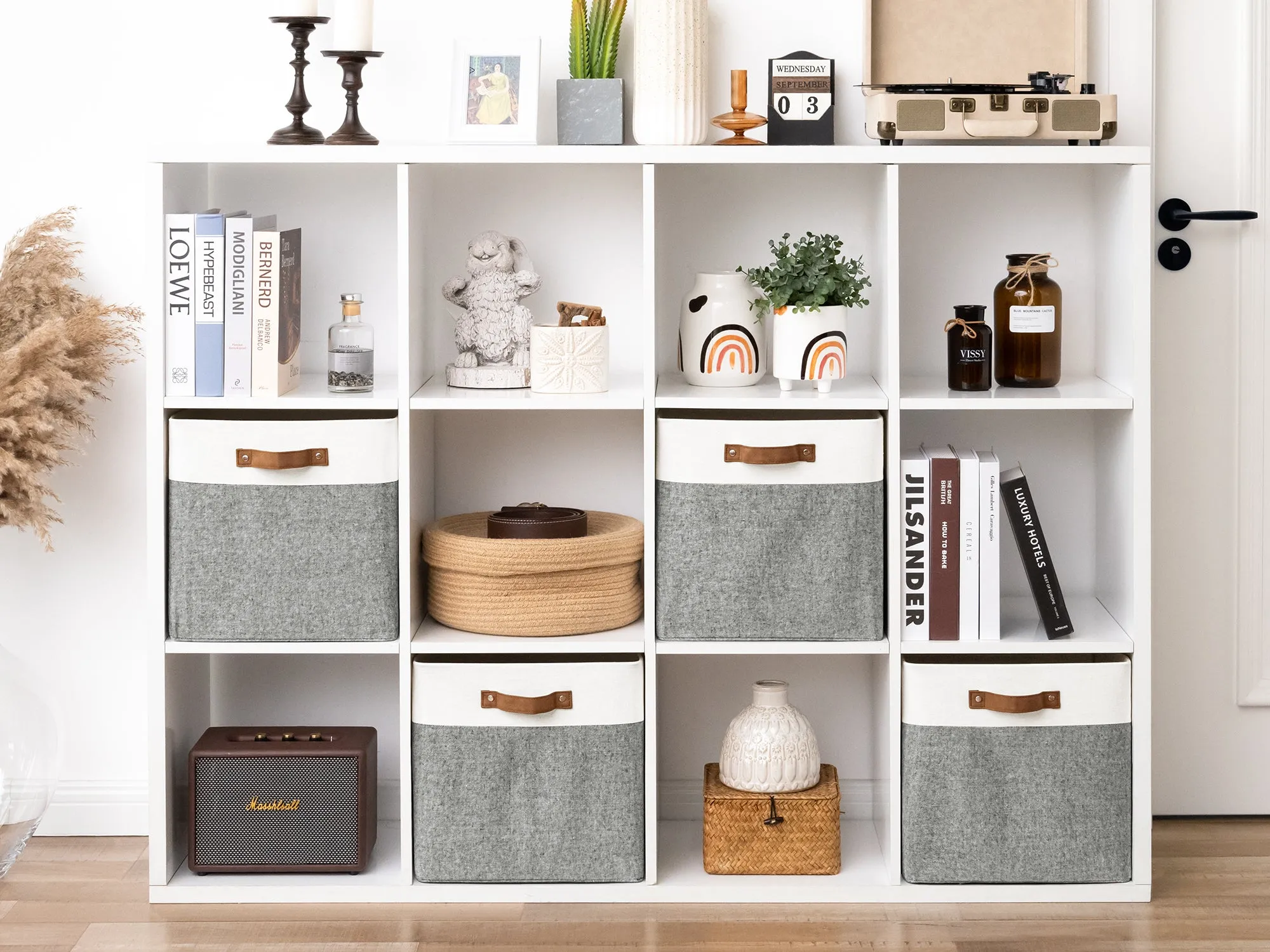 StorageWorks 13x13 Inches Storage Cube, Fabric Storage Bins with PU Handles