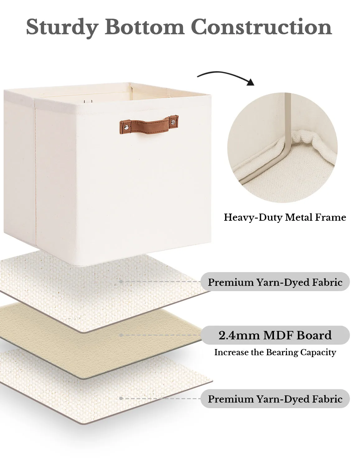 StorageWorks 13x13 Inches Storage Cube, Fabric Storage Bins with PU Handles