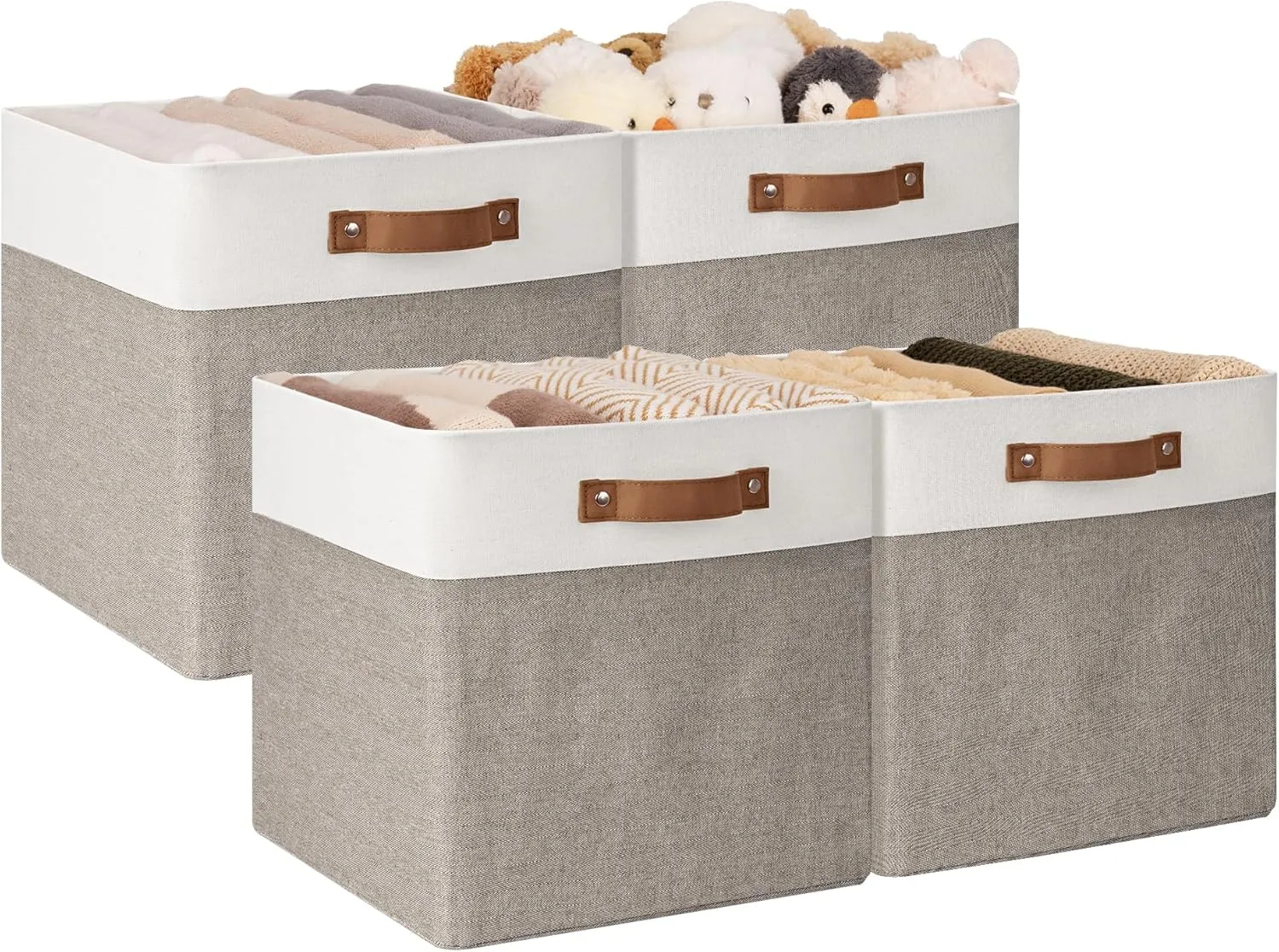 StorageWorks 13x13 Inches Storage Cube, Fabric Storage Bins with PU Handles
