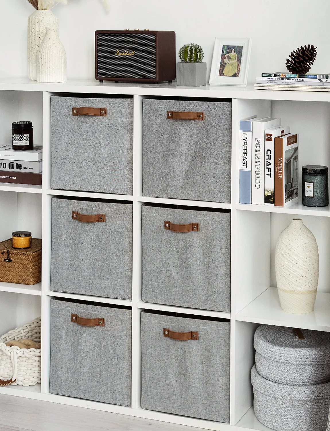 StorageWorks 13x13 Inches Storage Cube, Fabric Storage Bins with PU Handles