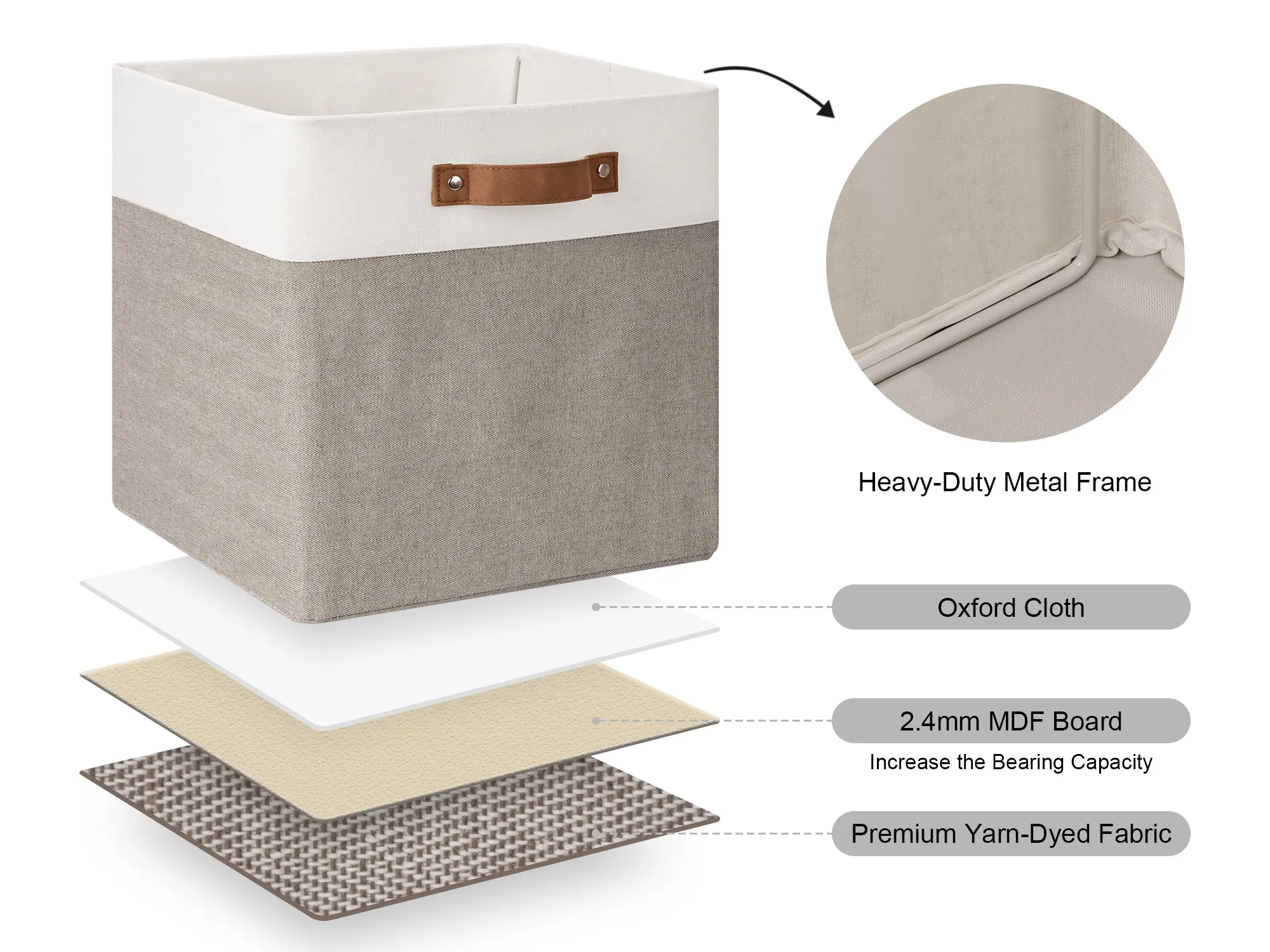 StorageWorks 13x13 Inches Storage Cube, Fabric Storage Bins with PU Handles