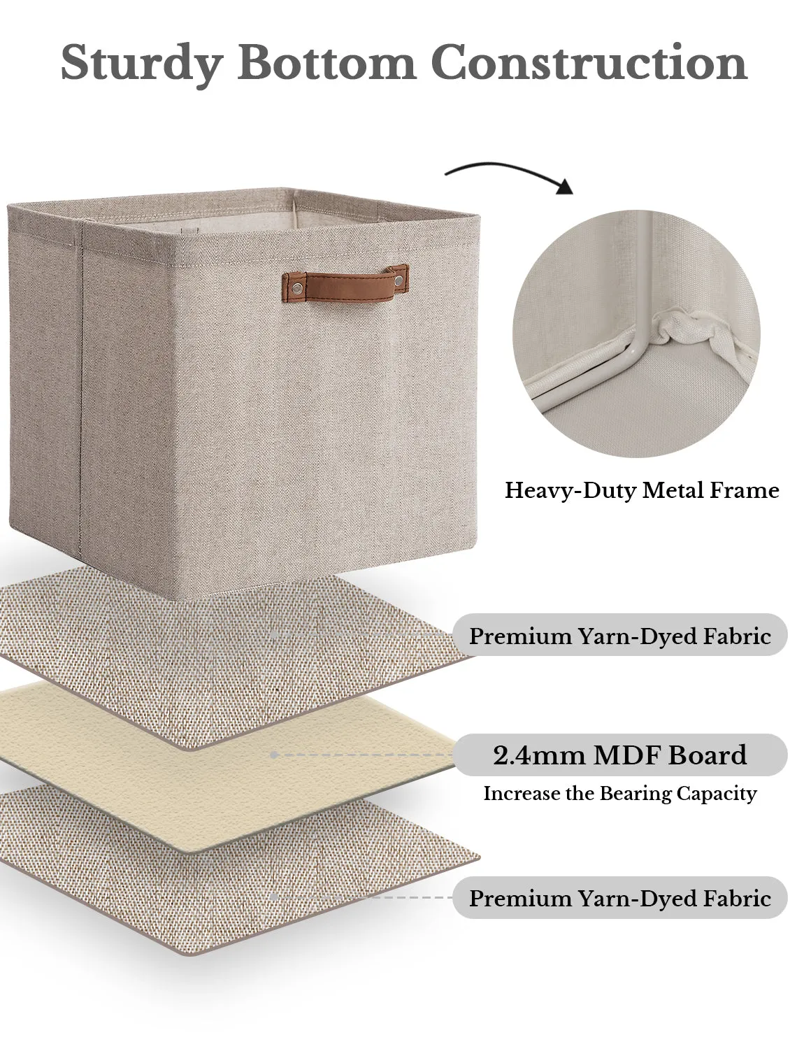 StorageWorks 13x13 Inches Storage Cube, Fabric Storage Bins with PU Handles