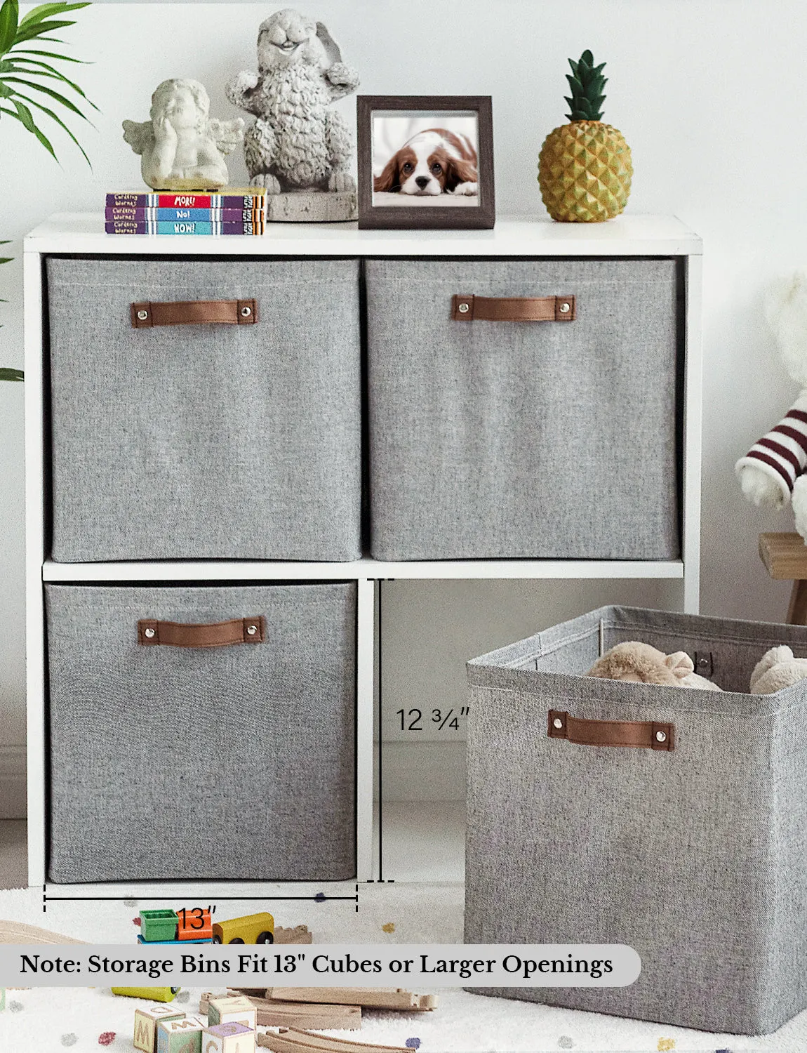 StorageWorks 13x13 Inches Storage Cube, Fabric Storage Bins with PU Handles