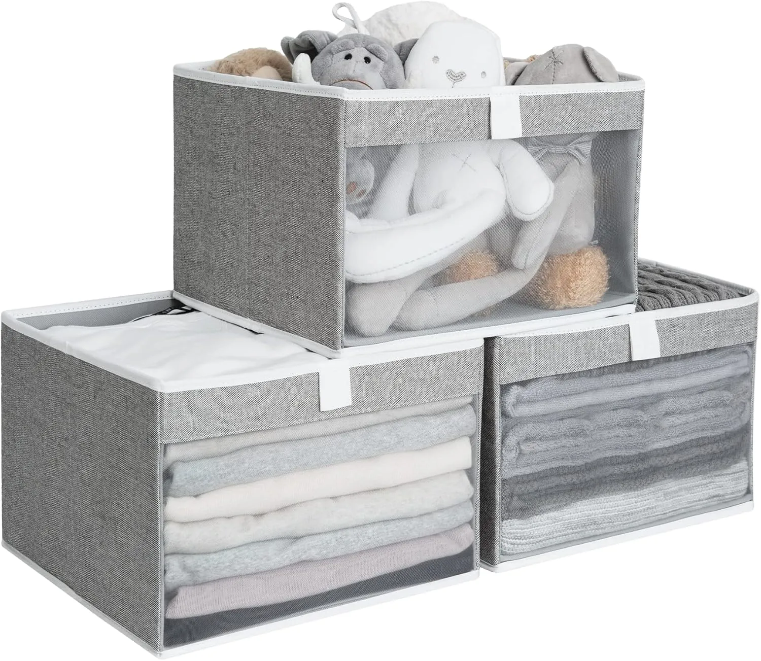 StorageWorks Closet Storage Bins with Clear Window and Handles, 3 Pack