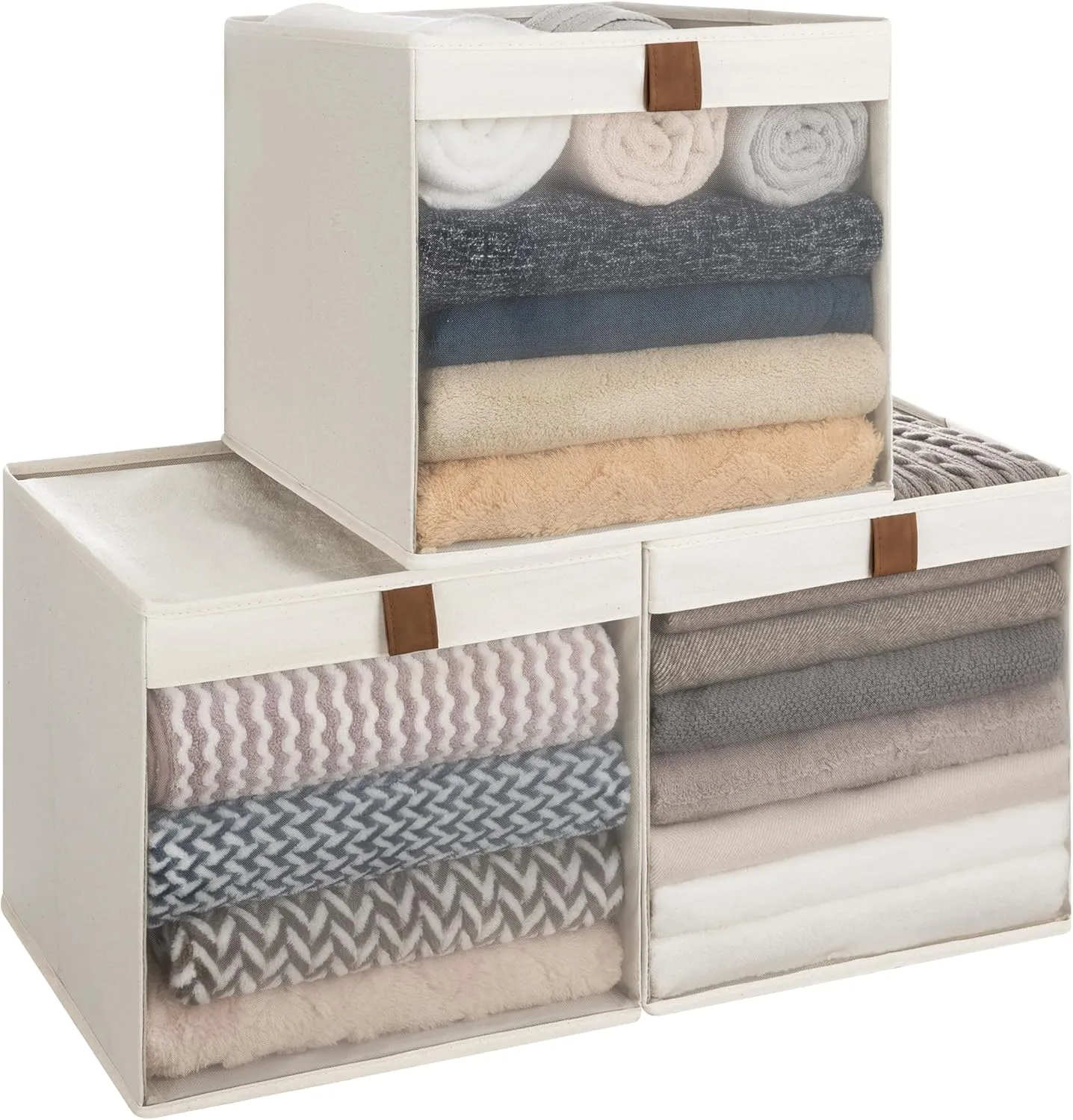 StorageWorks Closet Storage Bins with Clear Window and Handles, 3 Pack