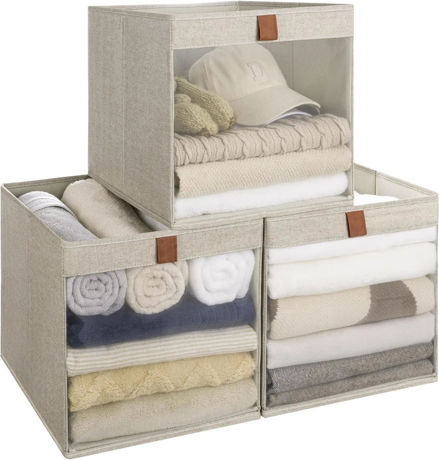 StorageWorks Closet Storage Bins with Clear Window and Handles, 3 Pack