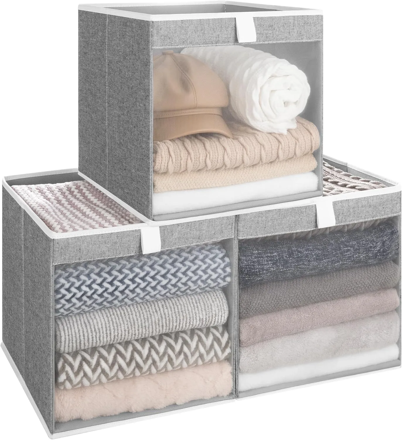 StorageWorks Closet Storage Bins with Clear Window and Handles, 3 Pack