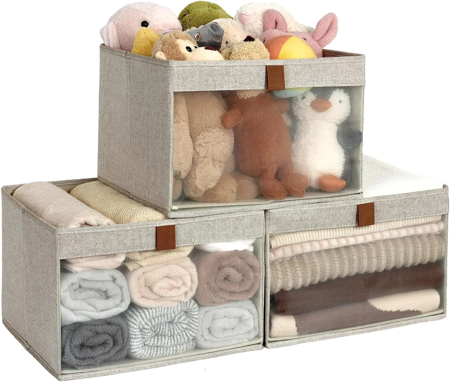 StorageWorks Closet Storage Bins with Clear Window and Handles, 3 Pack