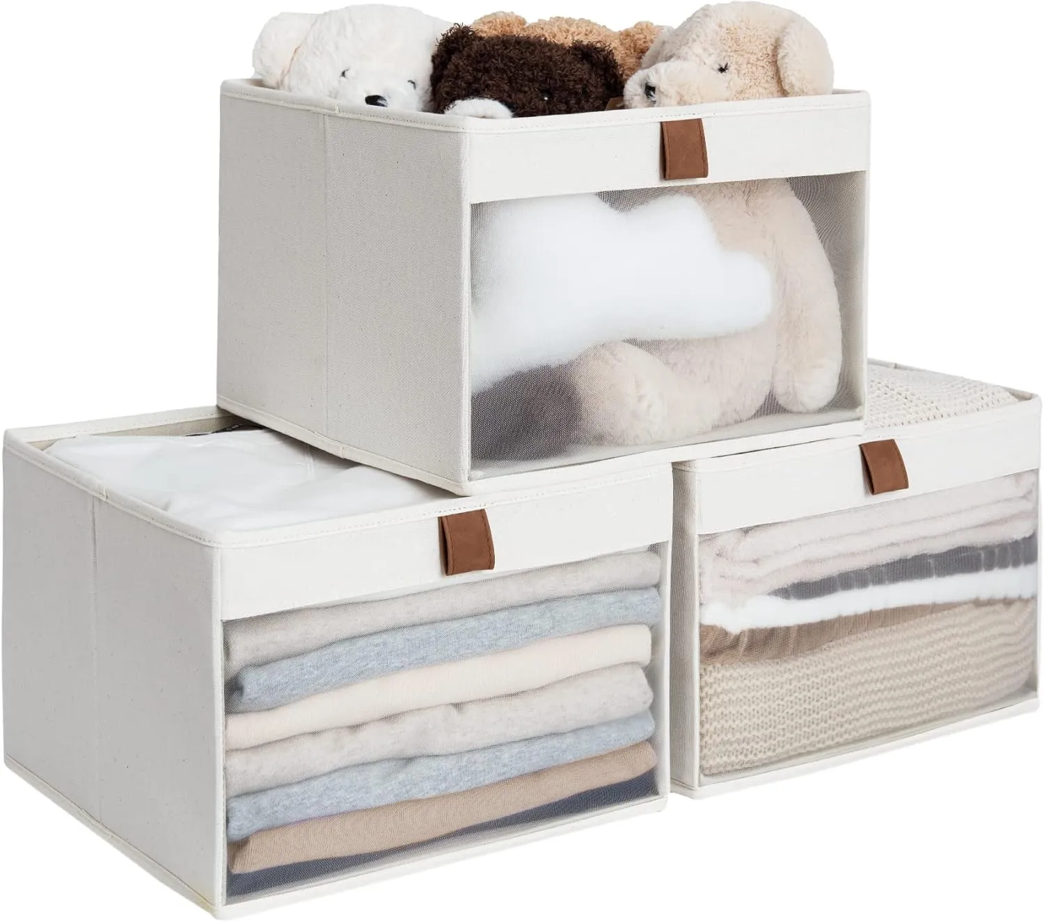 StorageWorks Closet Storage Bins with Clear Window and Handles, 3 Pack