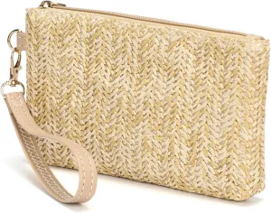 Straw Clutch Bag, 4.5 x 7.1 inch Handbag Clutch Purses for Women Summer Rattan Bags Zipper Wristlet Wallets