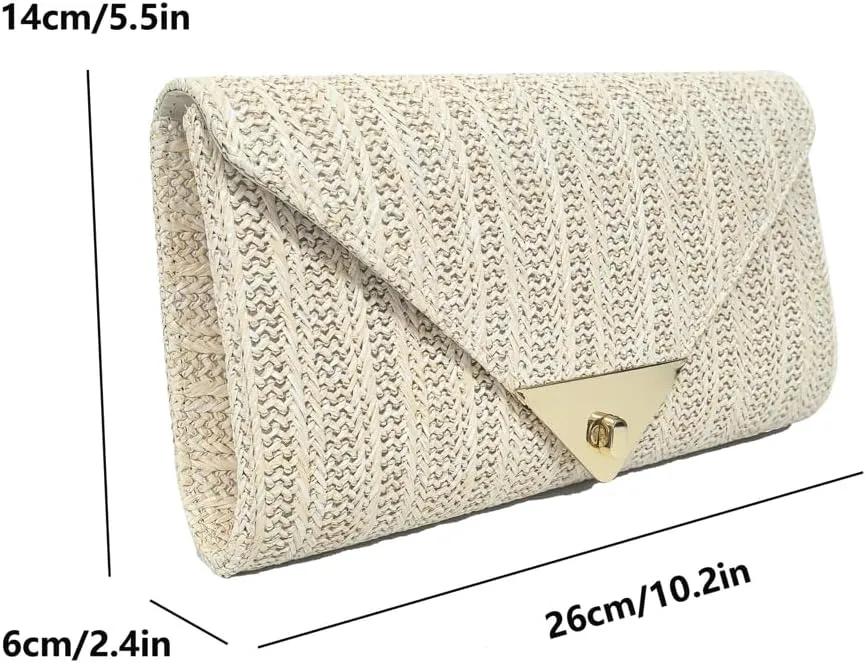 Straw Clutch Purse for Women Envelope Evening Bag Summer Beach Satchel Purse Woven Crossbody Bag for Travel Party