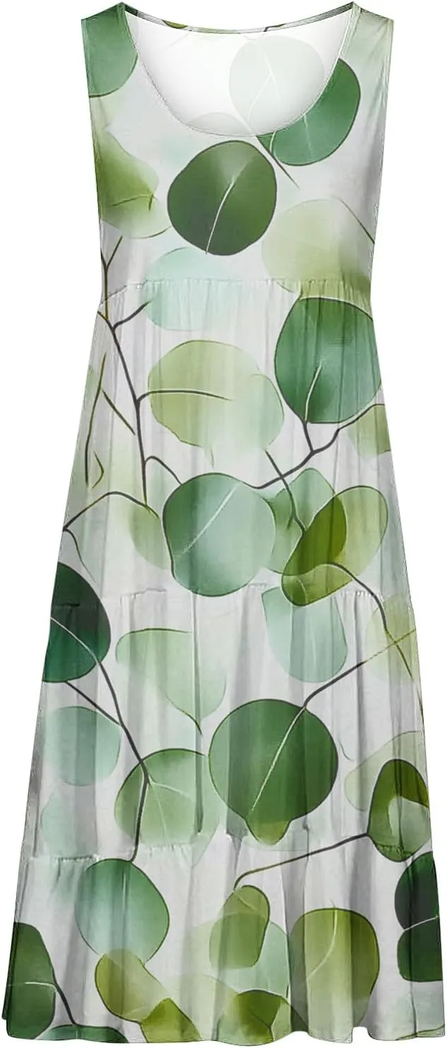 Summer Tank Dresses for Women Ruffle Tiered Loose Casual A Line Beach Dress Sleeveless Floral Print Boho Sundress