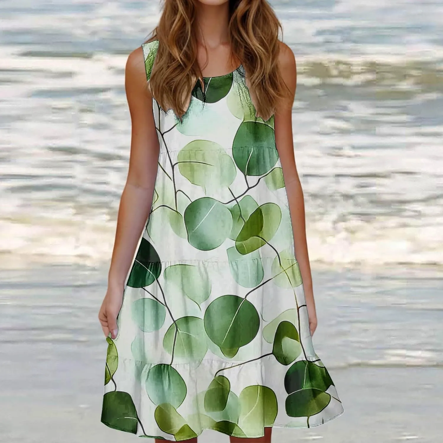 Summer Tank Dresses for Women Ruffle Tiered Loose Casual A Line Beach Dress Sleeveless Floral Print Boho Sundress