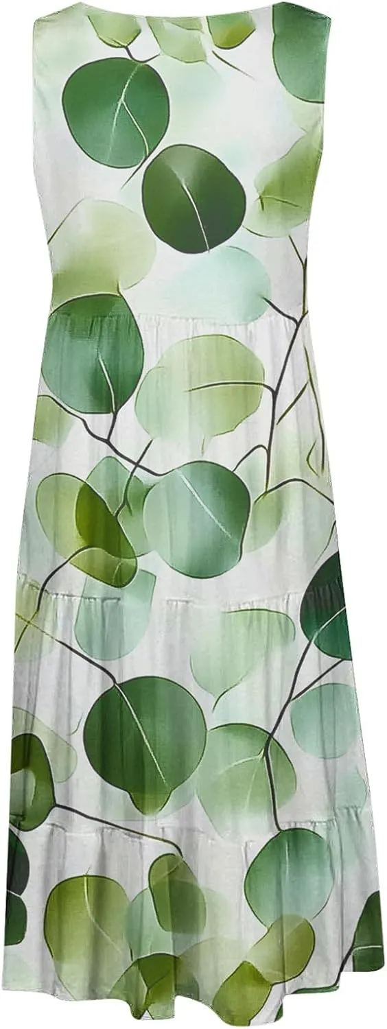 Summer Tank Dresses for Women Ruffle Tiered Loose Casual A Line Beach Dress Sleeveless Floral Print Boho Sundress
