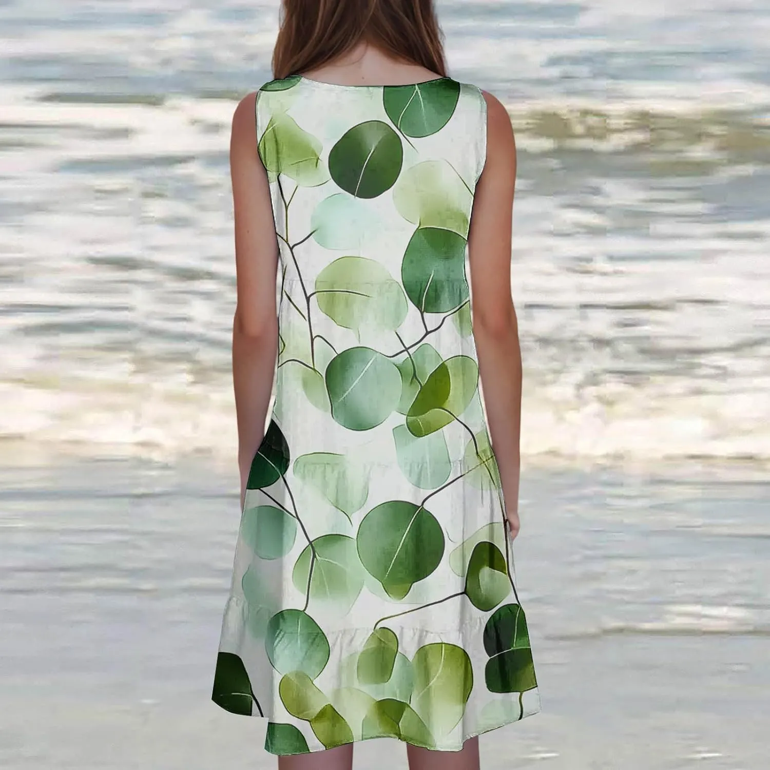 Summer Tank Dresses for Women Ruffle Tiered Loose Casual A Line Beach Dress Sleeveless Floral Print Boho Sundress