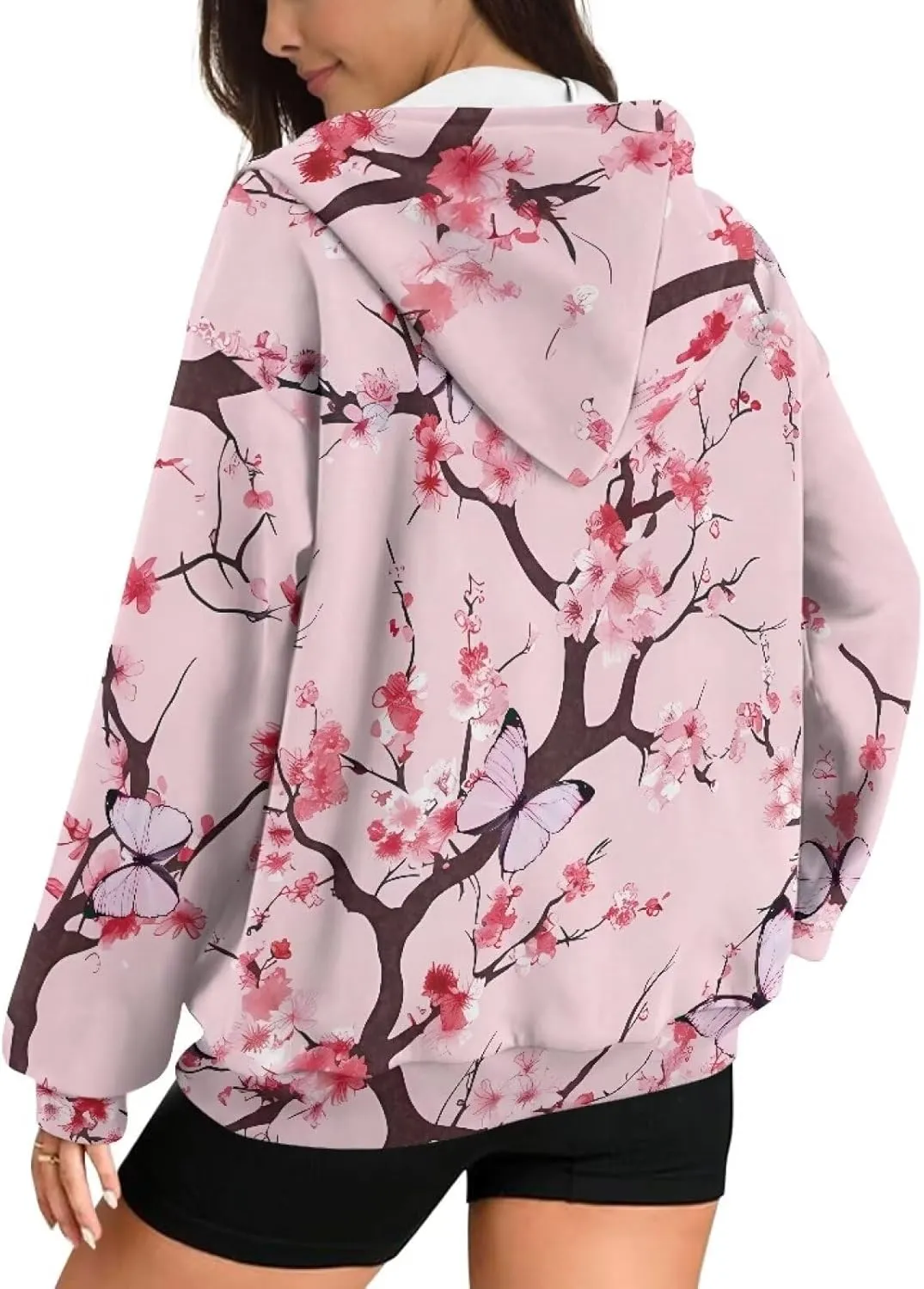 Suobstales Women's Drawstring Zip Up Hoodies Fall Jacket Oversized Casual Long Sleeve Sweatshirts with Pocket XS-XL