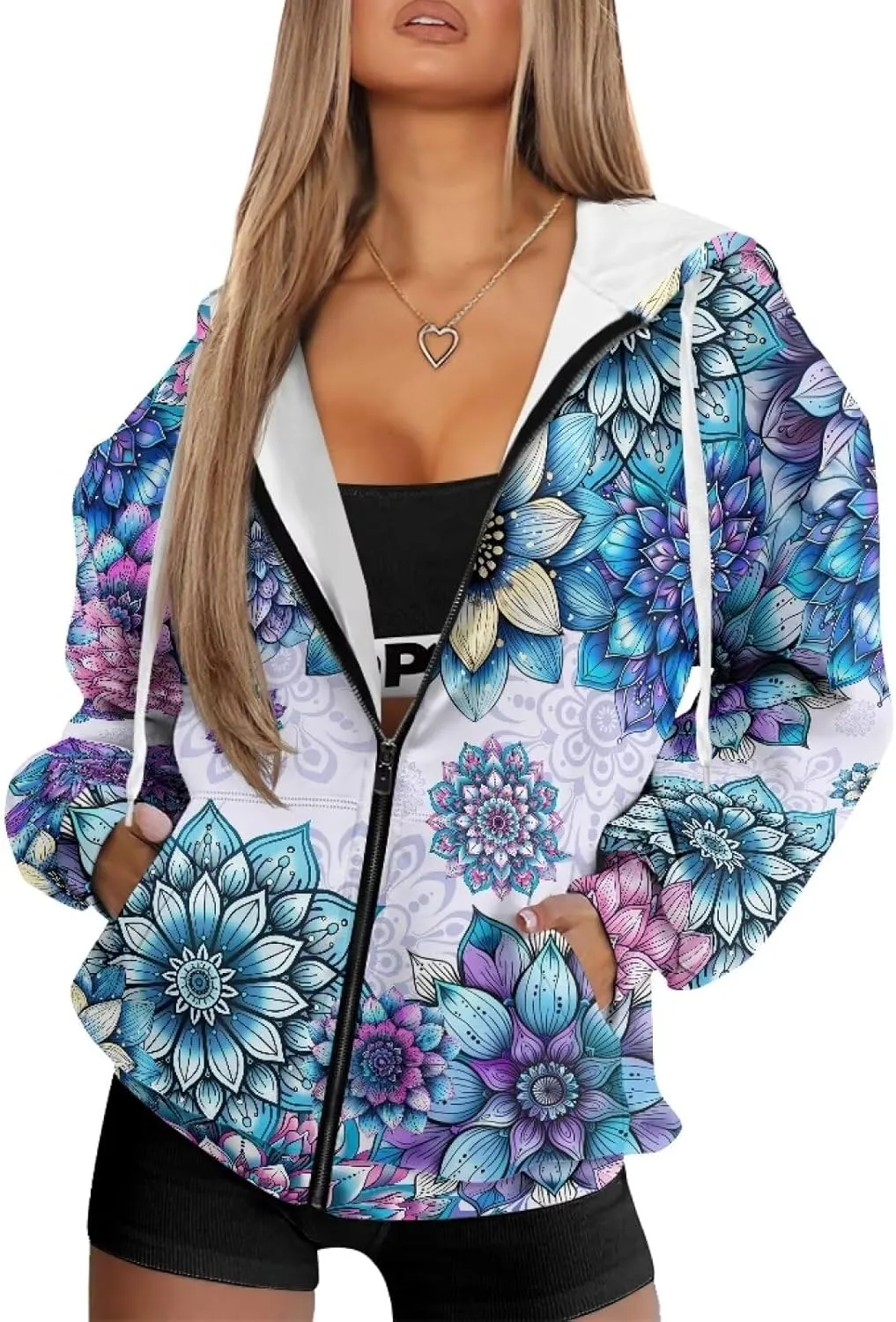 Suobstales Women's Drawstring Zip Up Hoodies Fall Jacket Oversized Casual Long Sleeve Sweatshirts with Pocket XS-XL