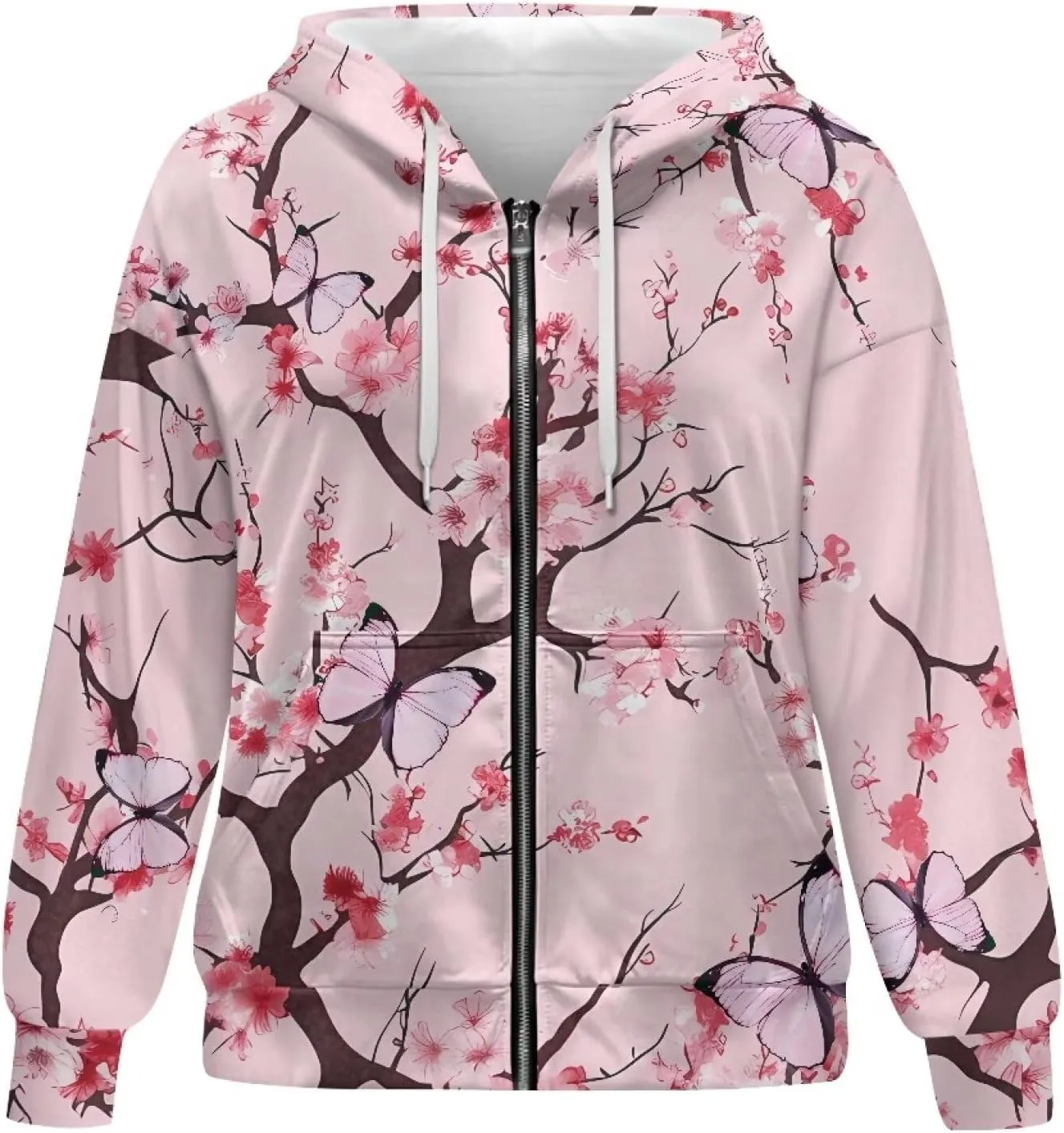Suobstales Women's Drawstring Zip Up Hoodies Fall Jacket Oversized Casual Long Sleeve Sweatshirts with Pocket XS-XL