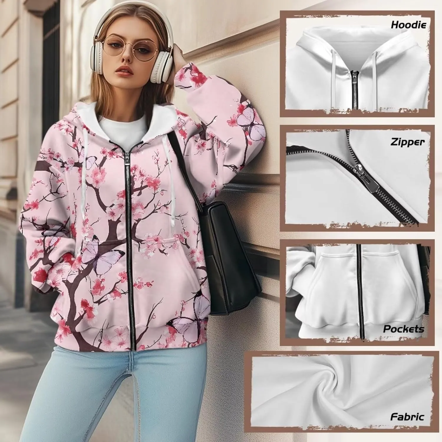 Suobstales Women's Drawstring Zip Up Hoodies Fall Jacket Oversized Casual Long Sleeve Sweatshirts with Pocket XS-XL