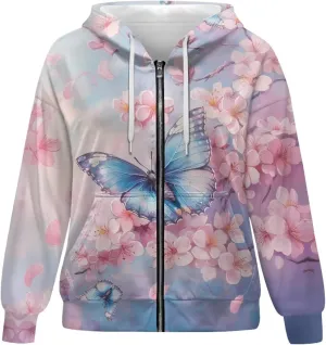 Suobstales Women's Full Zip Up Hoodie Long Sleeve Hooded Sweatshirts with Pockets Jacket Coat Casual Outfits Plus Size XS-XL