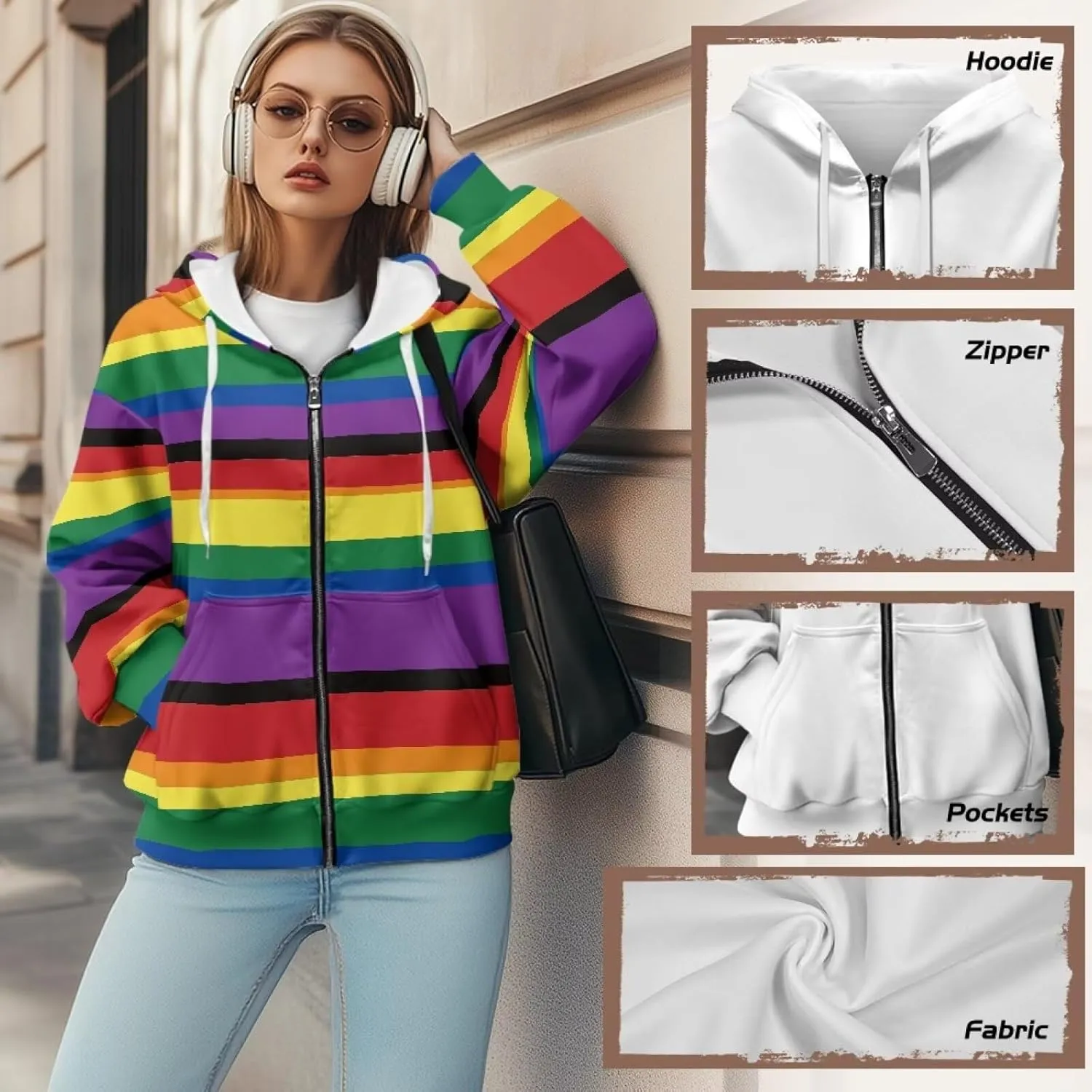 Suobstales Women's Oversized Hoodies Full Zip Up Sweatshirts with Pockets Long Sleeve Fall Outfits Casual Hooded Jackets