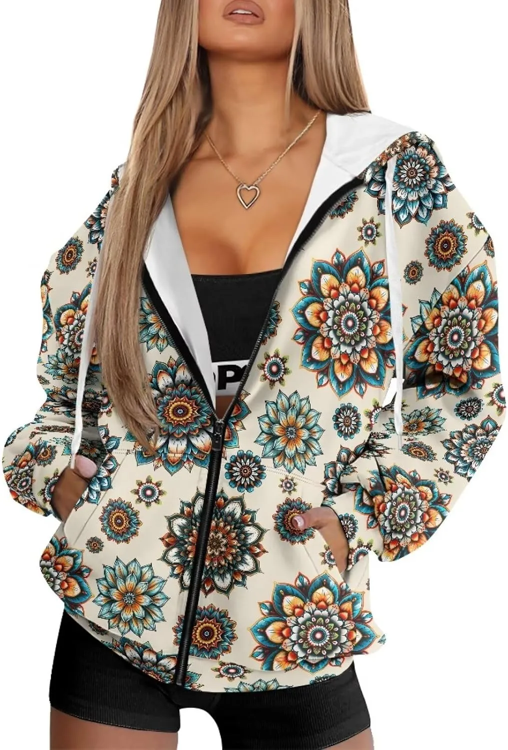 Suobstales Women's Oversized Hoodies Full Zip Up Sweatshirts with Pockets Long Sleeve Fall Outfits Casual Hooded Jackets