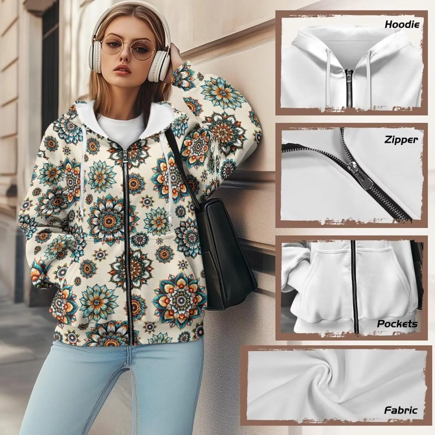 Suobstales Women's Oversized Hoodies Full Zip Up Sweatshirts with Pockets Long Sleeve Fall Outfits Casual Hooded Jackets