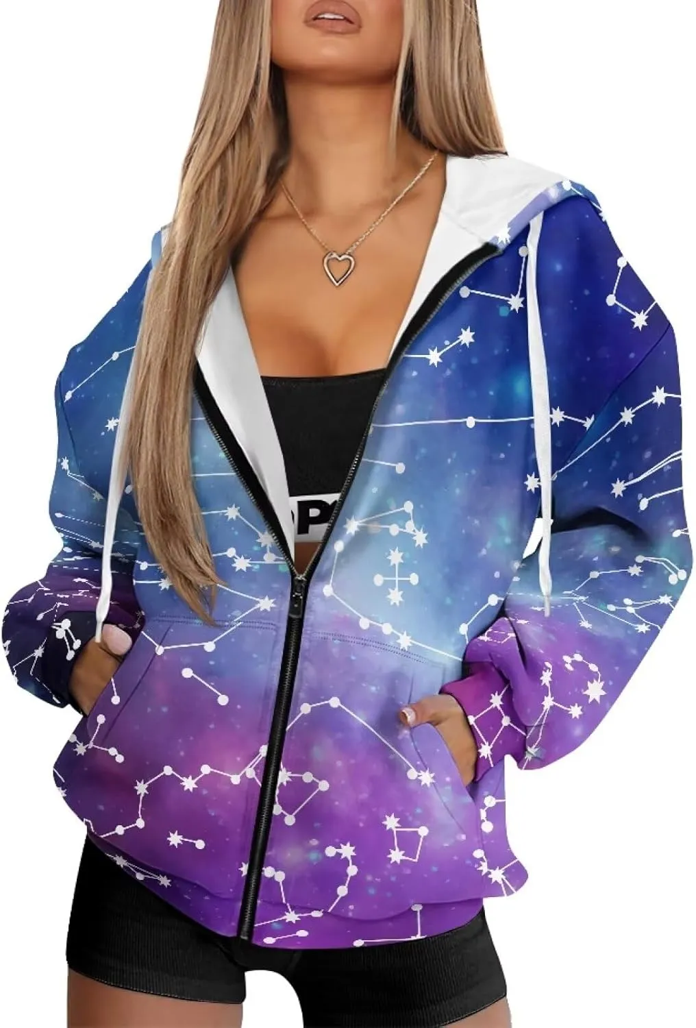Suobstales Women's Oversized Hoodies Full Zip Up Sweatshirts with Pockets Long Sleeve Fall Outfits Casual Hooded Jackets
