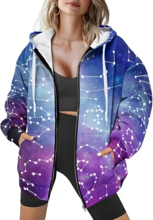 Suobstales Women's Oversized Hoodies Full Zip Up Sweatshirts with Pockets Long Sleeve Fall Outfits Casual Hooded Jackets